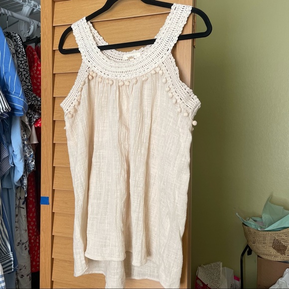 Adiva Anthropologie Linen Knit Crochet Pom Pom Tank Medium - Picture 3 of 7